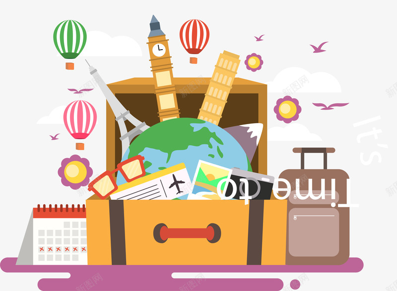 创意出行旅行箱景点主题png免抠素材_新图网 https://ixintu.com 创意出行旅行箱 卡通 旅行用品 矢量图案 装饰