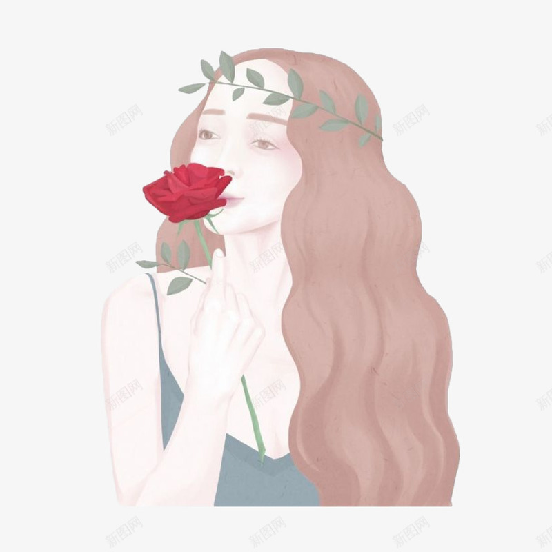 手绘拿玫瑰花的美女png免抠素材_新图网 https://ixintu.com 唯美 手绘 拿花的美女 插画 森女 浪漫 玫瑰花