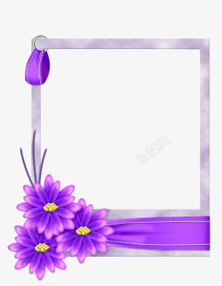创意呵呵曾手绘紫色花卉彩带边框素材