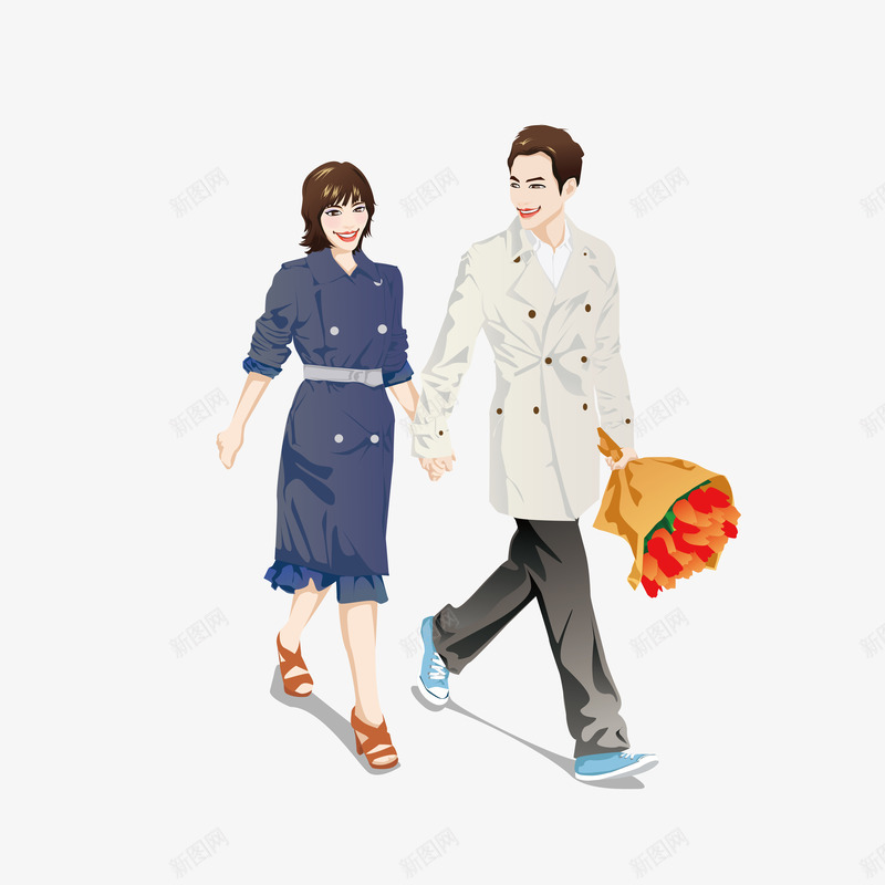 情侣两人牵手同行png免抠素材_新图网 https://ixintu.com 两个人 两人同行 出行 情侣两人牵手同行 散步 旅行 海报设计底纹 逛街