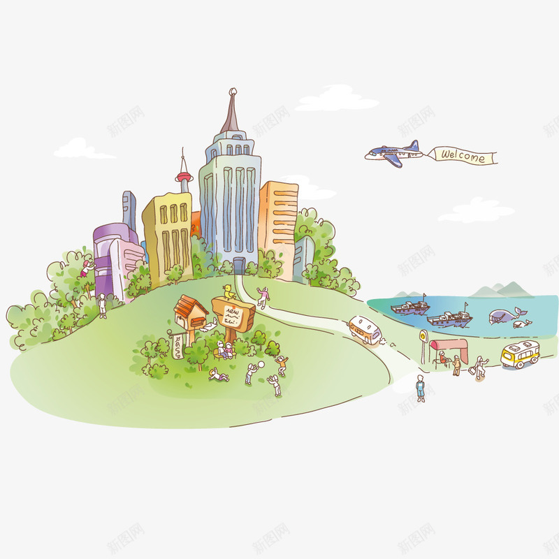 旅游外边出游游玩png免抠素材_新图网 https://ixintu.com 手绘 草绿