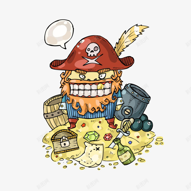 卡通人物海盗png免抠素材_新图网 https://ixintu.com 卡通人物 坏人 强盗 沙滩元素 海滩 海盗
