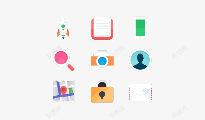 各色小图标png_新图网 https://ixintu.com 备忘录 定位工具 查询 相机 矢量小图标 邮箱