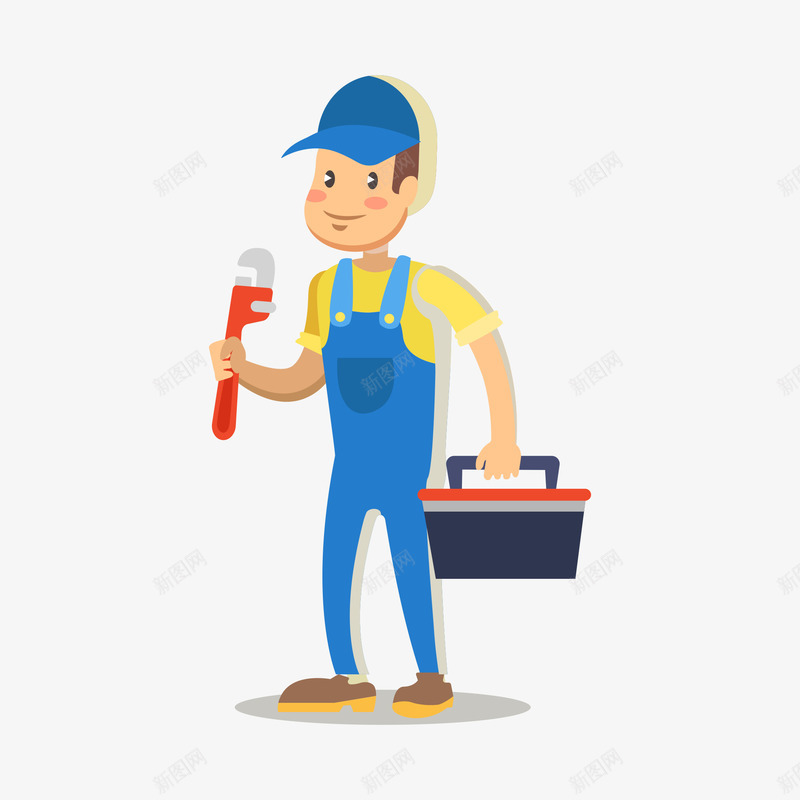 卡通版的维修工png免抠素材_新图网 https://ixintu.com 动漫动画 卡通人物 卡通手绘 工具箱 扳手 维修工 装饰图