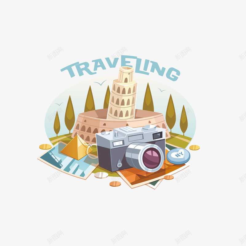 旅行小清新复古png免抠素材_新图网 https://ixintu.com 去哪儿 周末去哪儿 周末时光 复古 宣传海报 小清新 底纹设计 旅行 旅行宣传海报设计 相机