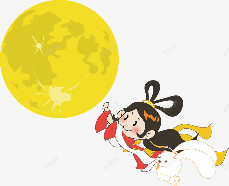 嫦娥月亮矢量图ai免抠素材_新图网 https://ixintu.com 中秋节 印花矢量图 嫦娥 月亮 服装图案 节日元素 矢量图