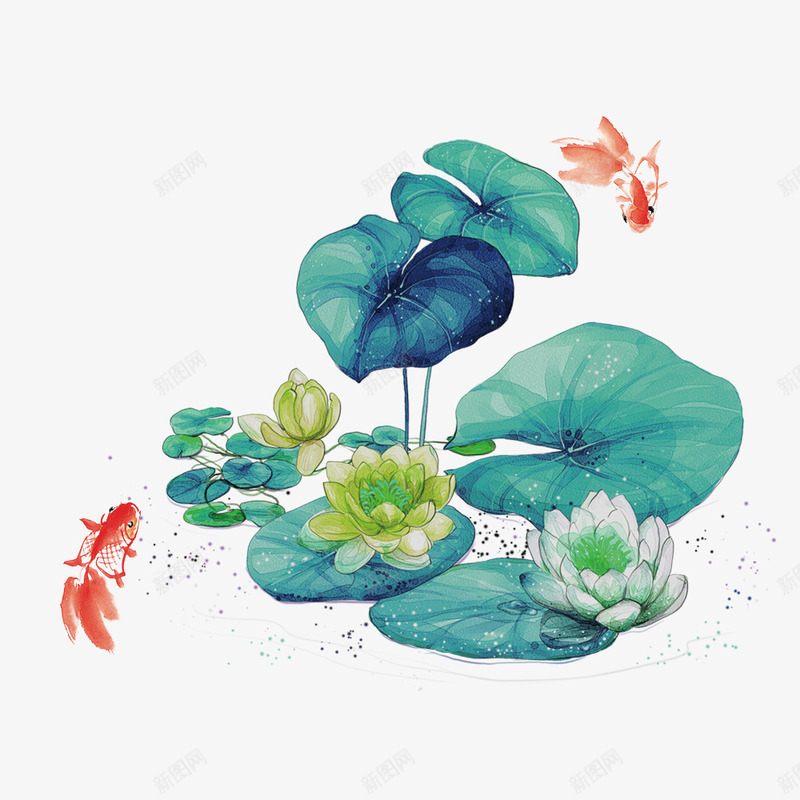 水彩手绘荷叶风景psd免抠素材_新图网 https://ixintu.com 创意插画 处暑 手绘 水彩 荷叶 荷花 风景设计