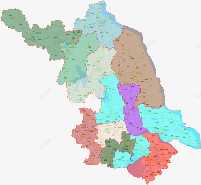江苏省各地市分色行政图png免抠素材_新图网 https://ixintu.com 分色 地图 江苏 行政
