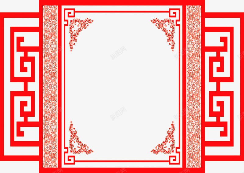 红色中国风边框相框png免抠素材_新图网 https://ixintu.com 中国风 相框 红色 边框
