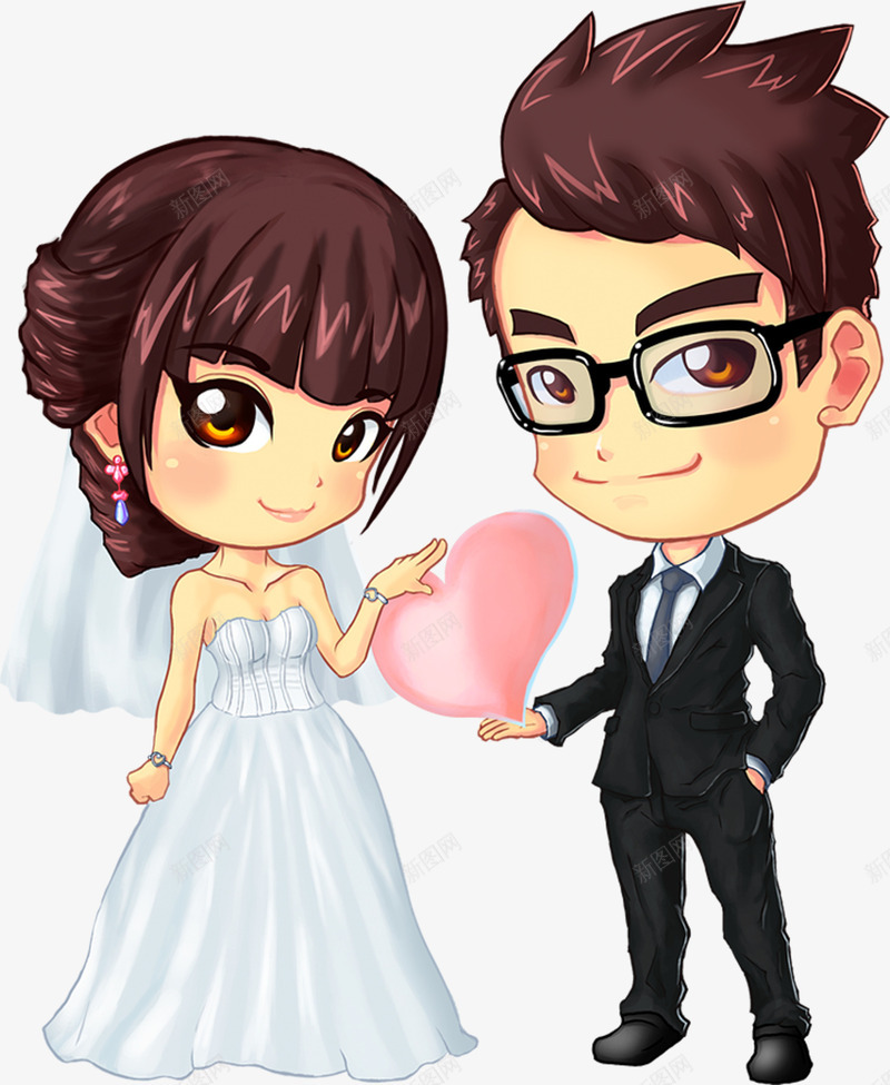 卡通情侣结婚照png免抠素材_新图网 https://ixintu.com 一男一女 卡通 情侣 结婚