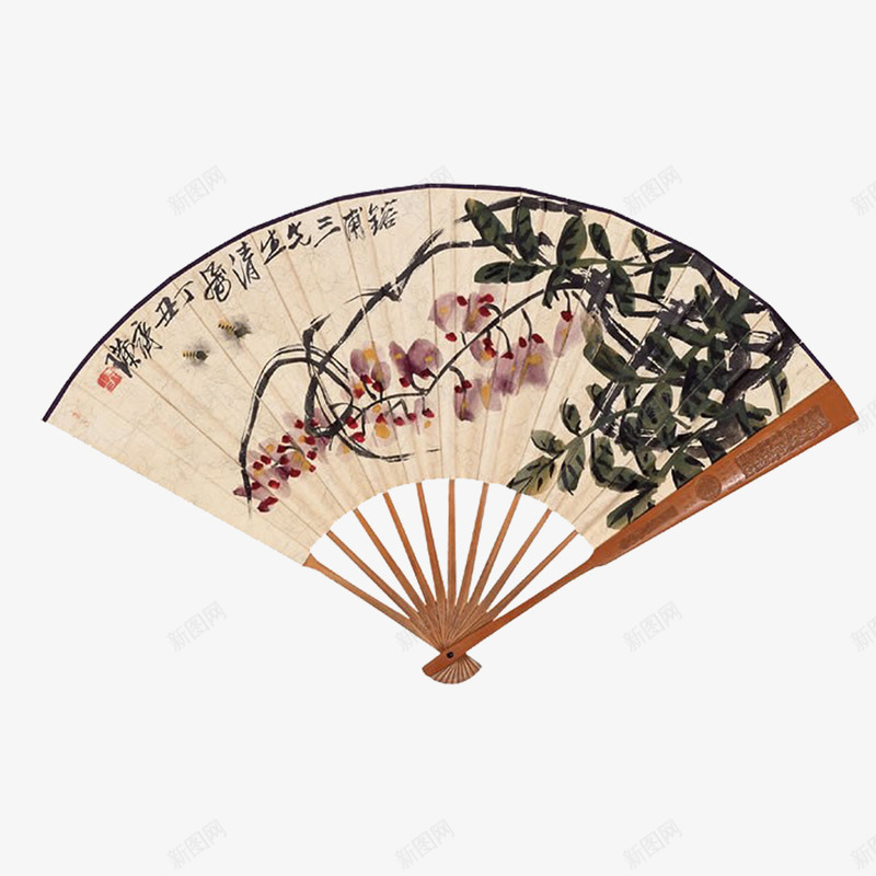 兰花工笔画折扇png免抠素材_新图网 https://ixintu.com 兰花 扇子 手绘工笔画折扇 折扇