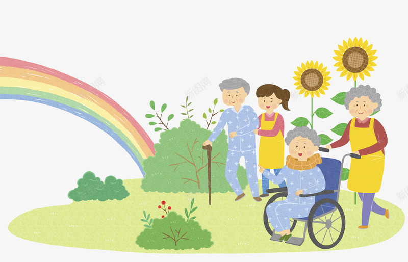 草地上的残疾人png免抠素材_新图网 https://ixintu.com 下身残疾 不能动 丧失运动 做轮椅 卡通 受伤 弱势群体 彩虹 照顾 疾病 瘫痪 起不来