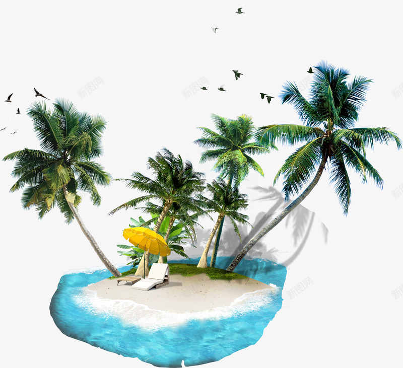 沙滩海岛椰树浪花海边png免抠素材_新图网 https://ixintu.com 椰树 沙滩 浪花 海岛 海边