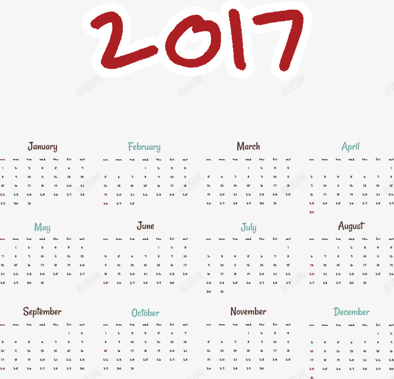 简约2017日历矢量图ai免抠素材_新图网 https://ixintu.com 2017年日历 免扣png素材 免费png素材 新年日历 源文件复古花纹背景 鸡年日历 矢量图