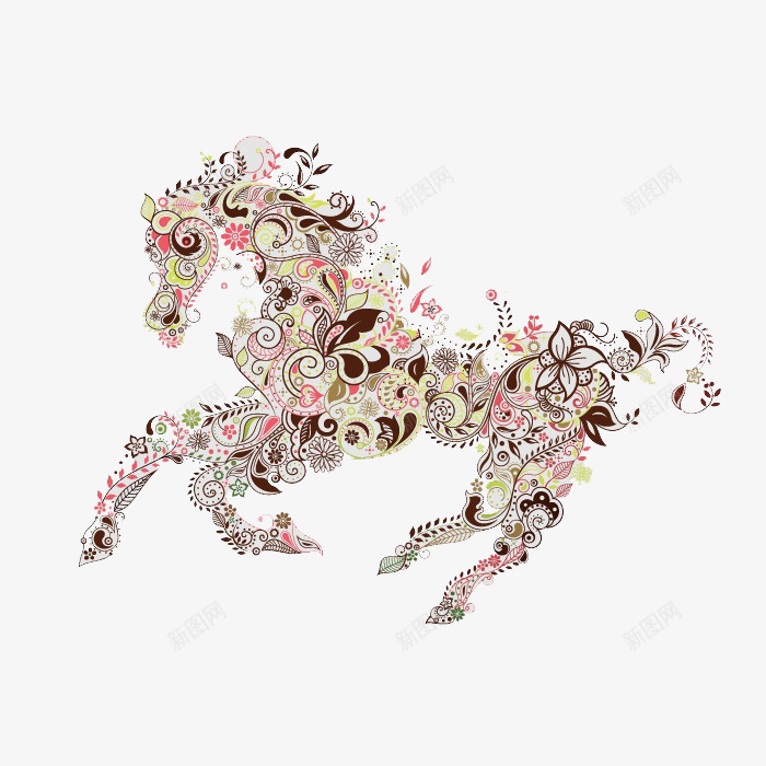 马png免抠素材_新图网 https://ixintu.com 奔跑的 抽象 花纹 马