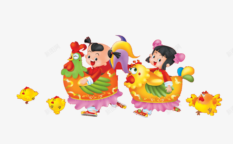 年画娃娃png免抠素材_新图网 https://ixintu.com 年画娃娃 新年 金色 鸡年