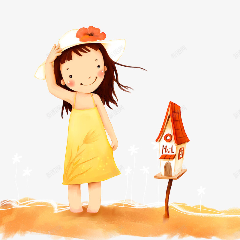 沙滩上的女孩png免抠素材_新图网 https://ixintu.com 卡通 女孩 插画 沙滩