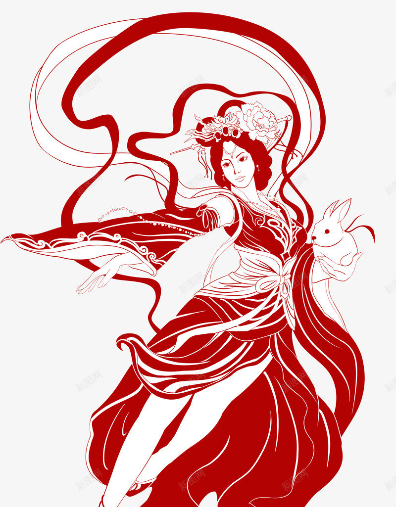 嫦娥剪纸玉兔png免抠素材_新图网 https://ixintu.com 中秋 卡通 嫦娥 玉兔