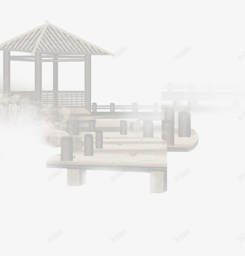 古建筑亭子png免抠素材_新图网 https://ixintu.com 中国风 亭子 冷色调 古代 复古 建筑 朦胧 中秋元素