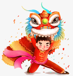 新年春节习俗舞狮子喜庆气氛左素材