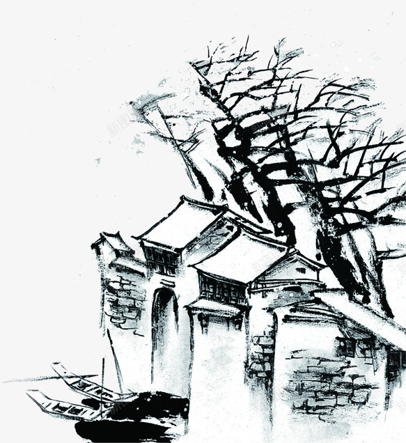 水墨画房屋毛笔字png免抠素材_新图网 https://ixintu.com 房屋 毛笔字 水墨画