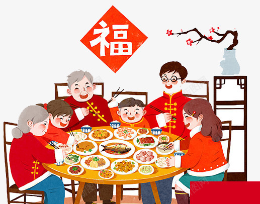 2018除夕年夜饭卡通插画psd免抠素材_新图网 https://ixintu.com 2018除夕 恭贺新春 跨年 除夕之夜 除夕守岁 除夕年夜饭 除夕快乐 除夕海报 除夕跨年