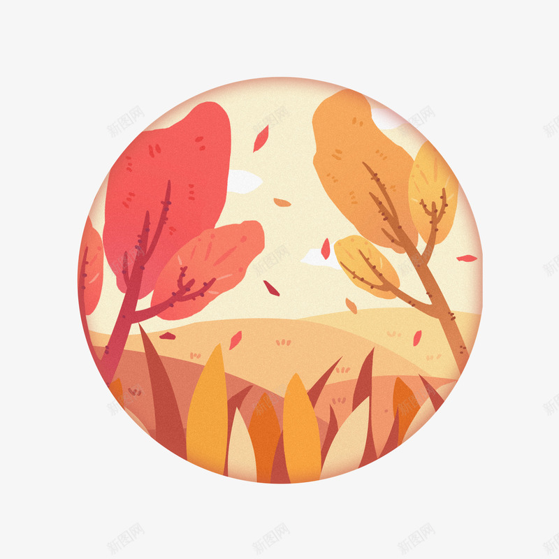 秋天插画类氛围png免抠素材_新图网 https://ixintu.com 云 天空 枫叶 树 秋
