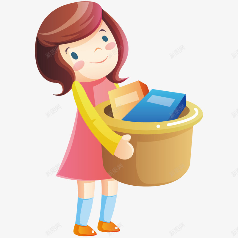 女孩抱着一筐书本png免抠素材_新图网 https://ixintu.com 书本 卡通 女孩 手绘 插画 矢量人物
