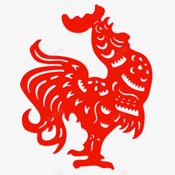 公鸡剪纸png免抠素材_新图网 https://ixintu.com 2017年春节 PNG图片素材 公鸡 剪纸 红色
