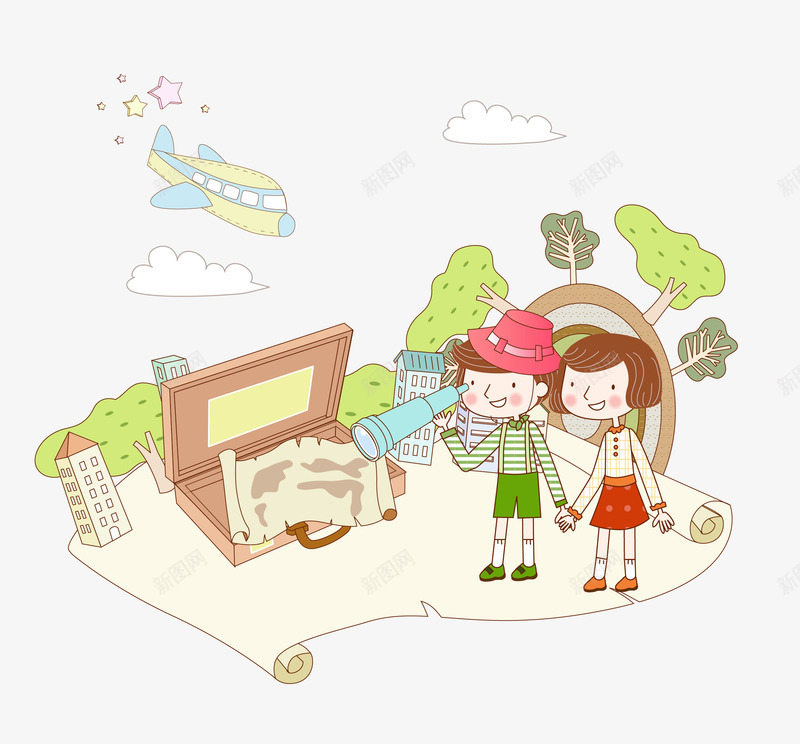 旅行主题梦幻儿童画矢量图ai免抠素材_新图网 https://ixintu.com 旅行主题 梦幻儿童画 矢量素材 矢量图