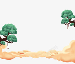 手绘中国风松树云朵插画素材
