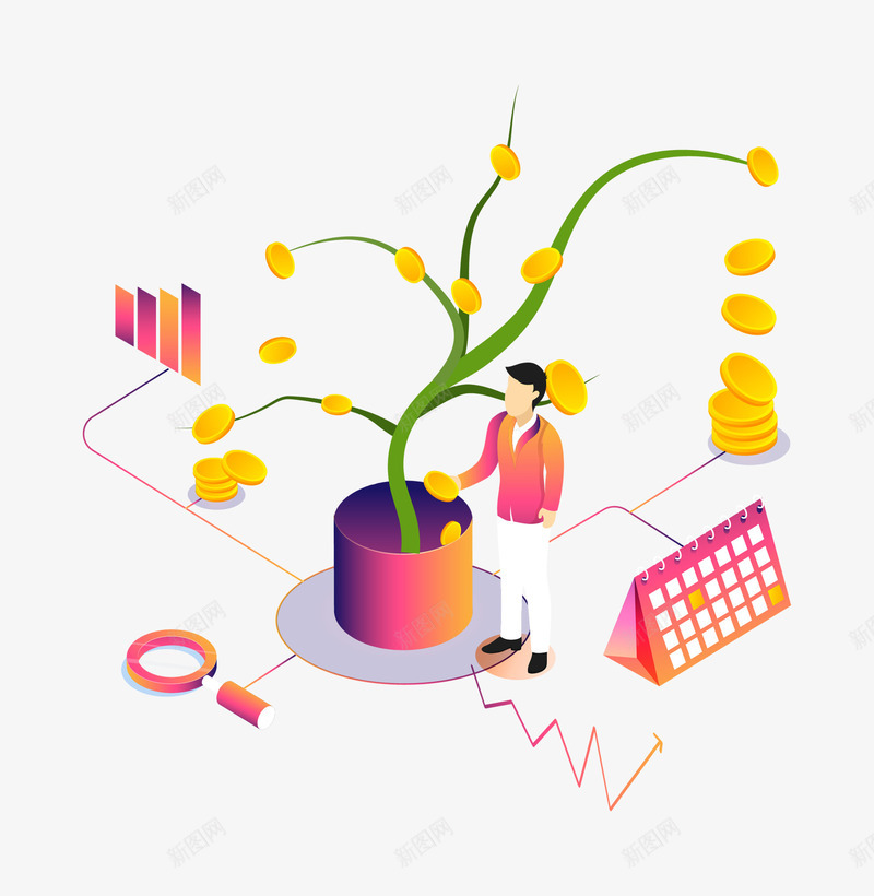25D渐变立体金融插画矢量图ai免抠素材_新图网 https://ixintu.com 25D商务办公插画 25D渐变立体插画 办公 放大镜 日历 矢量图 科技插画 线上交互 金融交互 金融行业 金钱