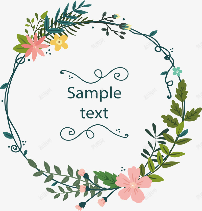 粉色花朵装饰框png免抠素材_新图网 https://ixintu.com 图形框 圆形花环 婚礼边框 浪漫花藤 矢量png 粉色线框 粉色花朵 花藤标题框