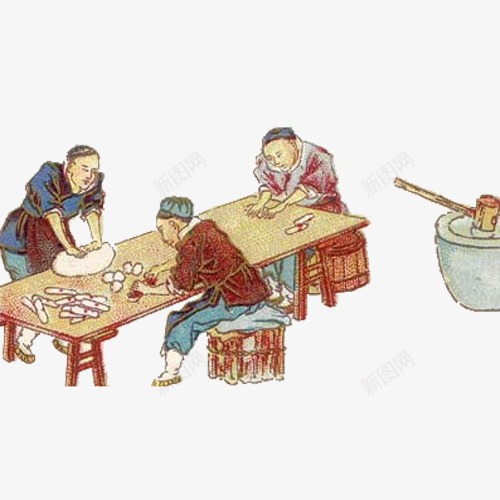 三个伙计打年糕png免抠素材_新图网 https://ixintu.com 伙计 大过年打年糕 年糕 忙绿 打年糕 设计 过年