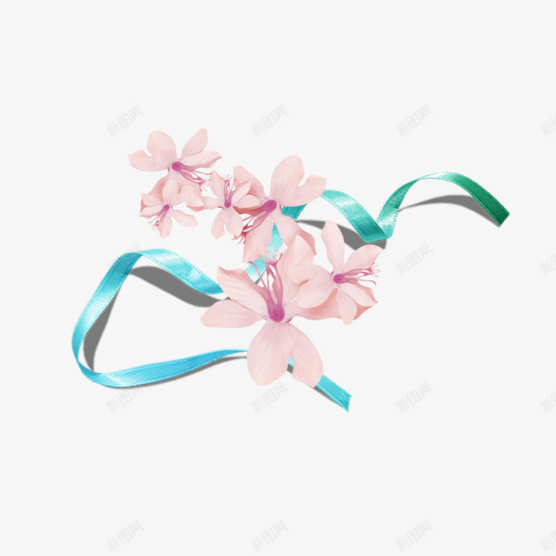 飘带粉色花朵png免抠素材_新图网 https://ixintu.com 粉色花瓣 织带 花朵 花瓣 蓝色飘带 飘带