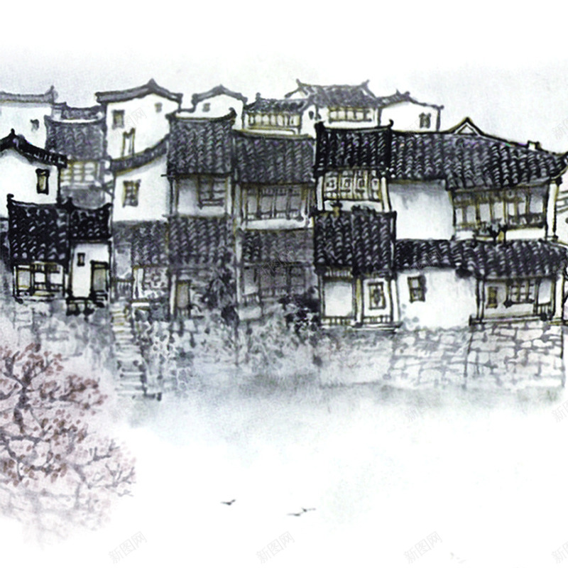 水墨古镇手绘毛笔png免抠素材_新图网 https://ixintu.com 古镇 手绘 毛笔 水墨 水墨古镇