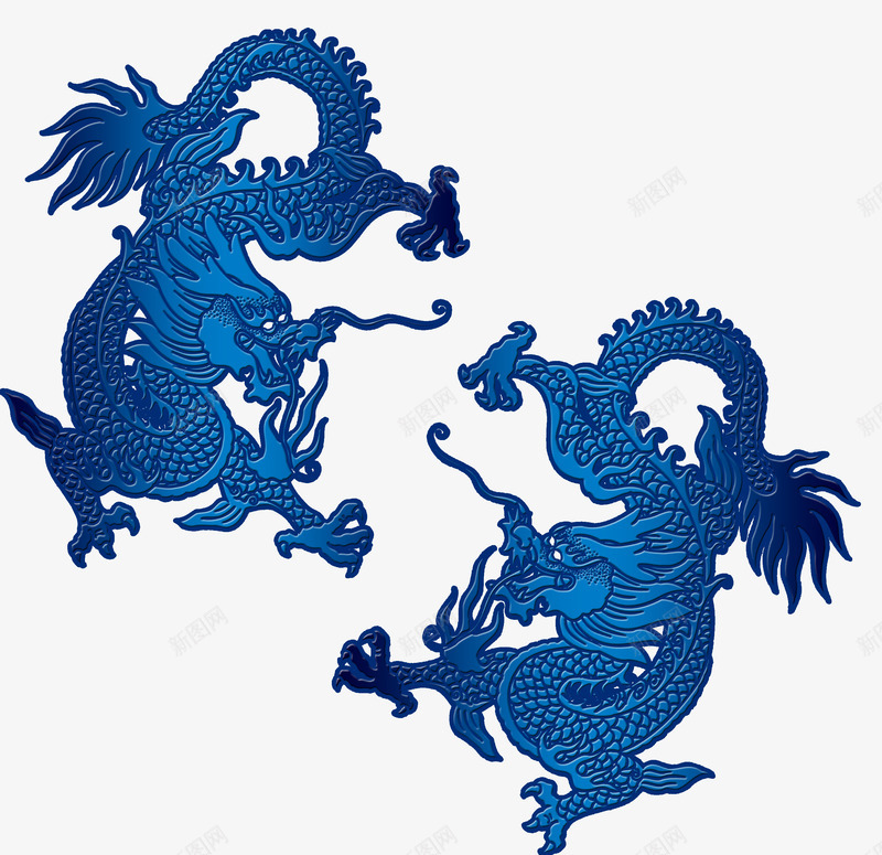 二龙戏珠png免抠素材_新图网 https://ixintu.com 两条龙 古典花纹 四圣兽 蓝色青色 装饰画 青色龙 青龙 青龙图