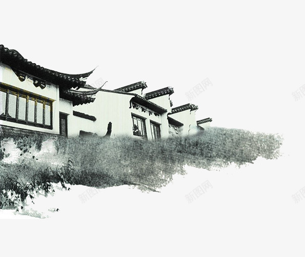 水墨白色房子png免抠素材_新图网 https://ixintu.com 房子 水墨房子 白色 白色水墨