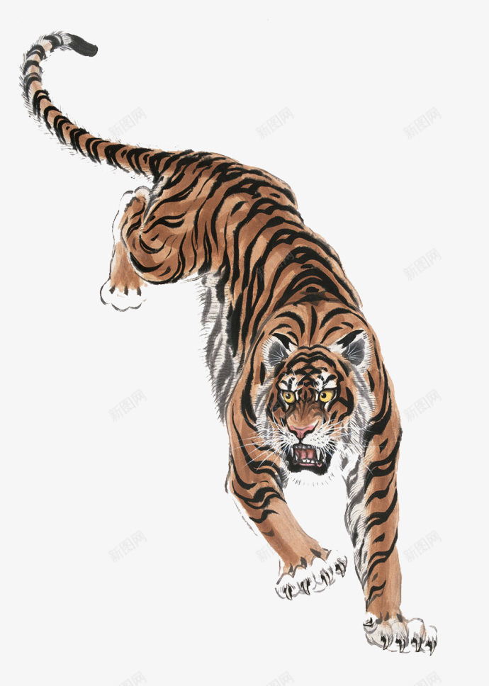 嚎叫的老虎png免抠素材_新图网 https://ixintu.com 中国风 国画 水墨画 水墨虎 老虎 虎虎生物 霸气老虎