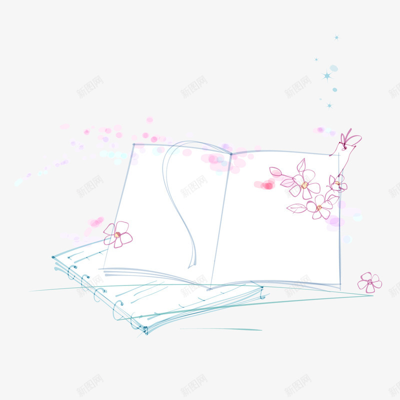 手绘书本上的鲜花png免抠素材_新图网 https://ixintu.com 书本 书本文本框 小清新 手绘植物 白纸 粉色鲜花 纸张 背景装饰