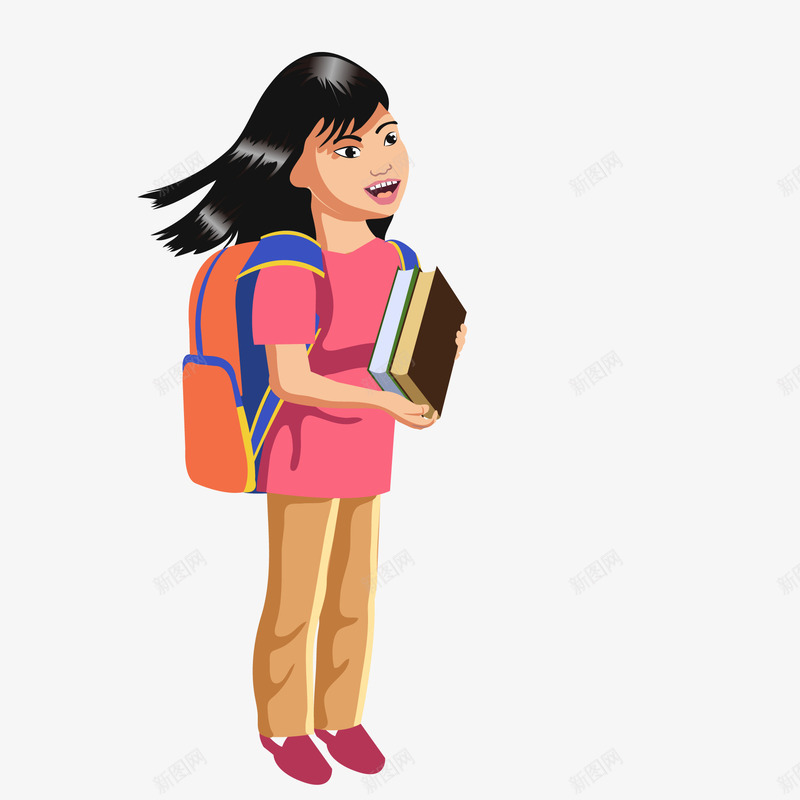 拿着书本的女学生矢量图ai免抠素材_新图网 https://ixintu.com 上学 书本 人物设计 学习 学生人物 教育 矢量图
