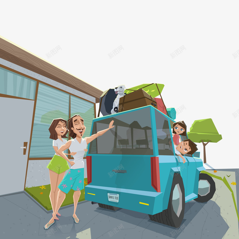 自驾游旅游插画矢量图ai免抠素材_新图网 https://ixintu.com 人物设计 全家开车去旅游 插画设计 旅游 自驾游 矢量图