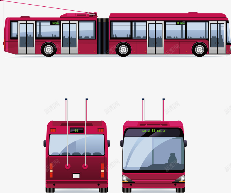 红色公交车png免抠素材_新图网 https://ixintu.com 交通工具 公交车 扁平化 电车 车辆