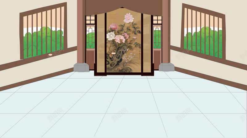 扁平古风卡通房间png免抠素材_新图网 https://ixintu.com 卡通 古色古香 古风 房间