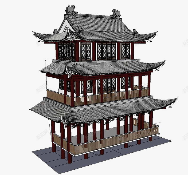 古香古色的吊脚楼模型png免抠素材_新图网 https://ixintu.com 吊脚楼 少数民族特色 房子 楼房 模型