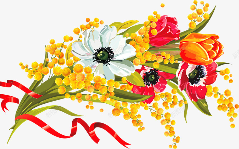 花团锦簇png免抠素材_新图网 https://ixintu.com 一束花 五颜六色 花草插画 鲜艳欲滴