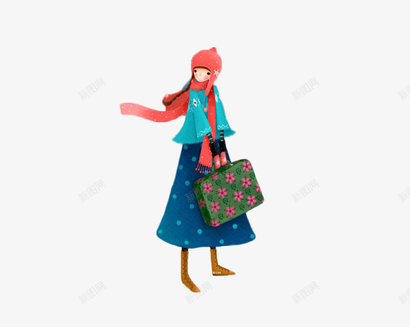 手提行李箱包的卡通手绘女孩png免抠素材_新图网 https://ixintu.com 卡通 女孩 手提 手绘 旅行 箱包 行李
