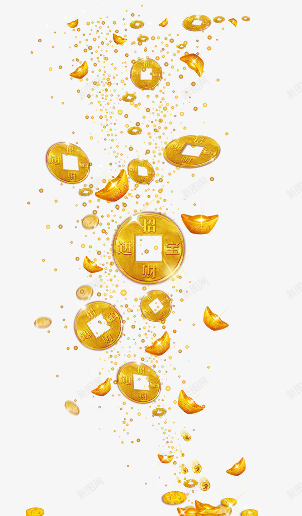 金元宝钱币漂浮png免抠素材_新图网 https://ixintu.com 元宝 漂浮 金色 钱贯 铜钱