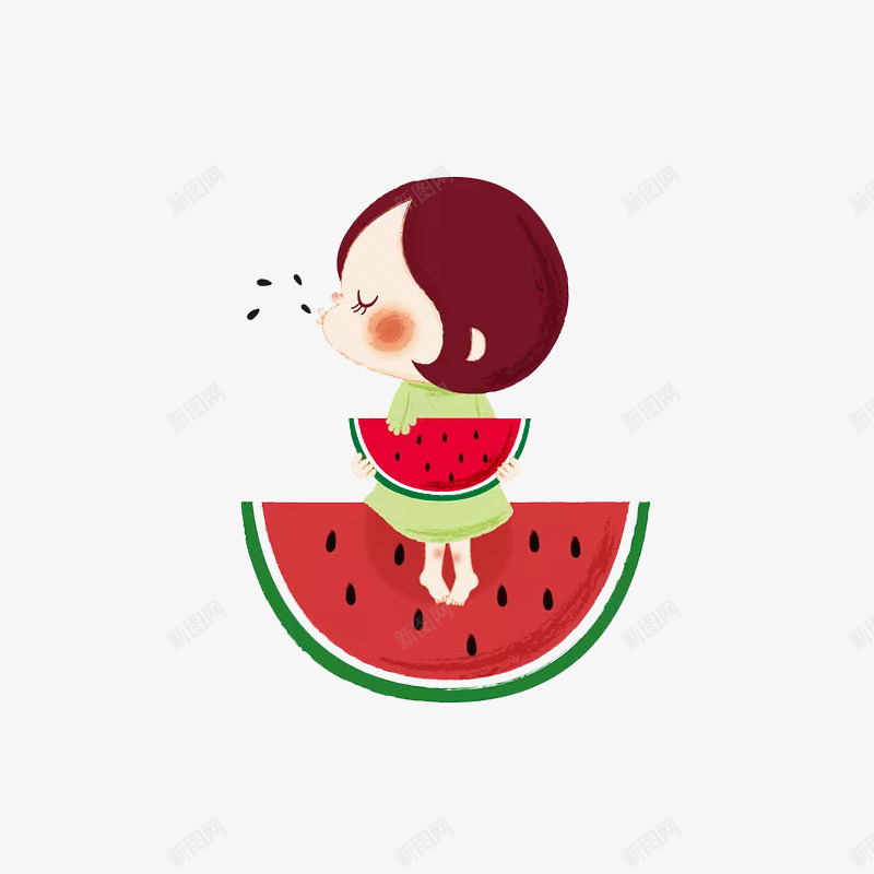 吃西瓜的小女孩png免抠素材_新图网 https://ixintu.com 休闲 夏季 孩子 小女孩 西瓜 西瓜凳 西瓜子 解渴
