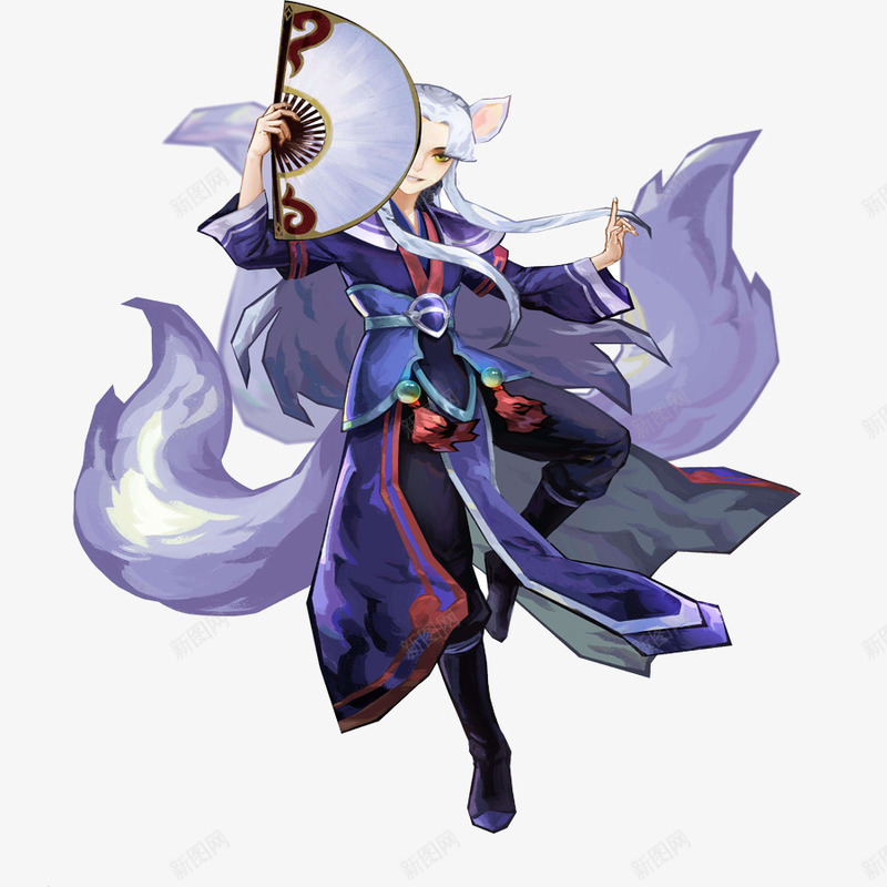 九尾男狐妖png免抠素材_新图网 https://ixintu.com 九尾狐妖 九尾狐狸 动漫人物 动漫设计 动物九尾狐狸眯眼 尾巴 扇子 狐仙 狐美人 男生